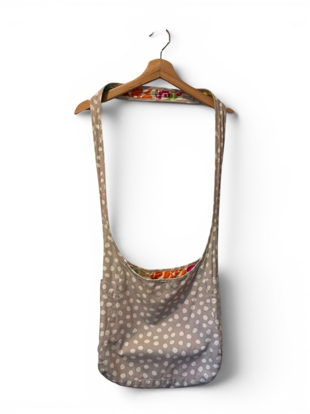 thirty-one Beige Polka Dot Hobo Bag with Floral Lining